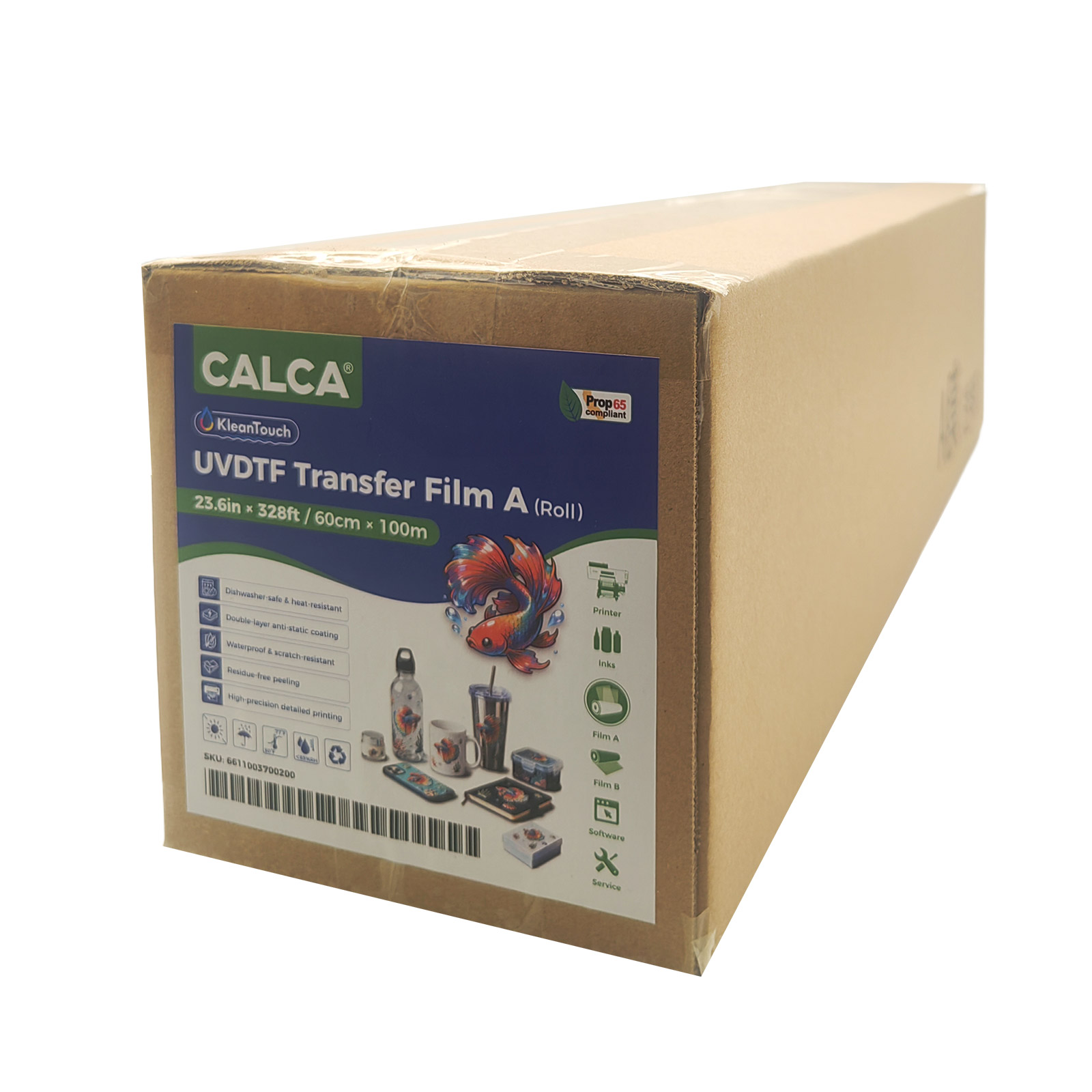 US Stock CALCA 23.6in x 328ft UV DTF Dishwasher High Temperature Film A Roll Crystal Label Sticker Printing Film