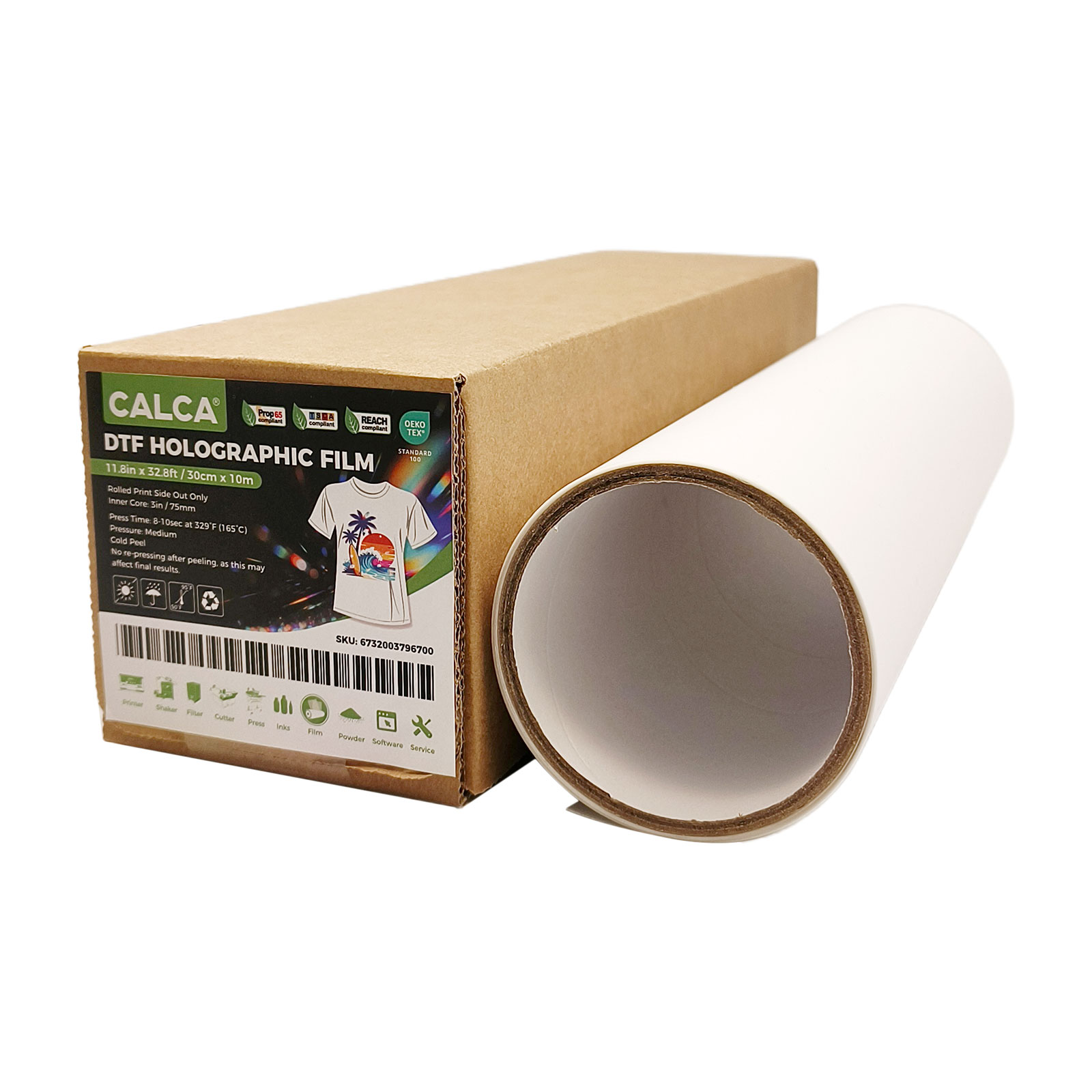 US Stock CALCA 23.6in x 32.8ft/60cm x 10m DTF Rainbow Holographic Film Roll,Cold Peel