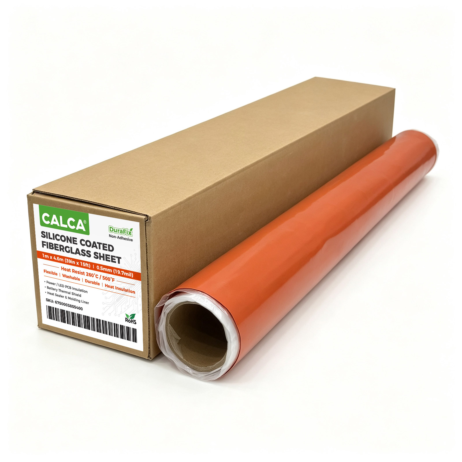 CALCA 39.4in x 15 ft 19.7mil(0.5mm) Double Sided Glossy Silicone Coated Fiberglass Fabrics