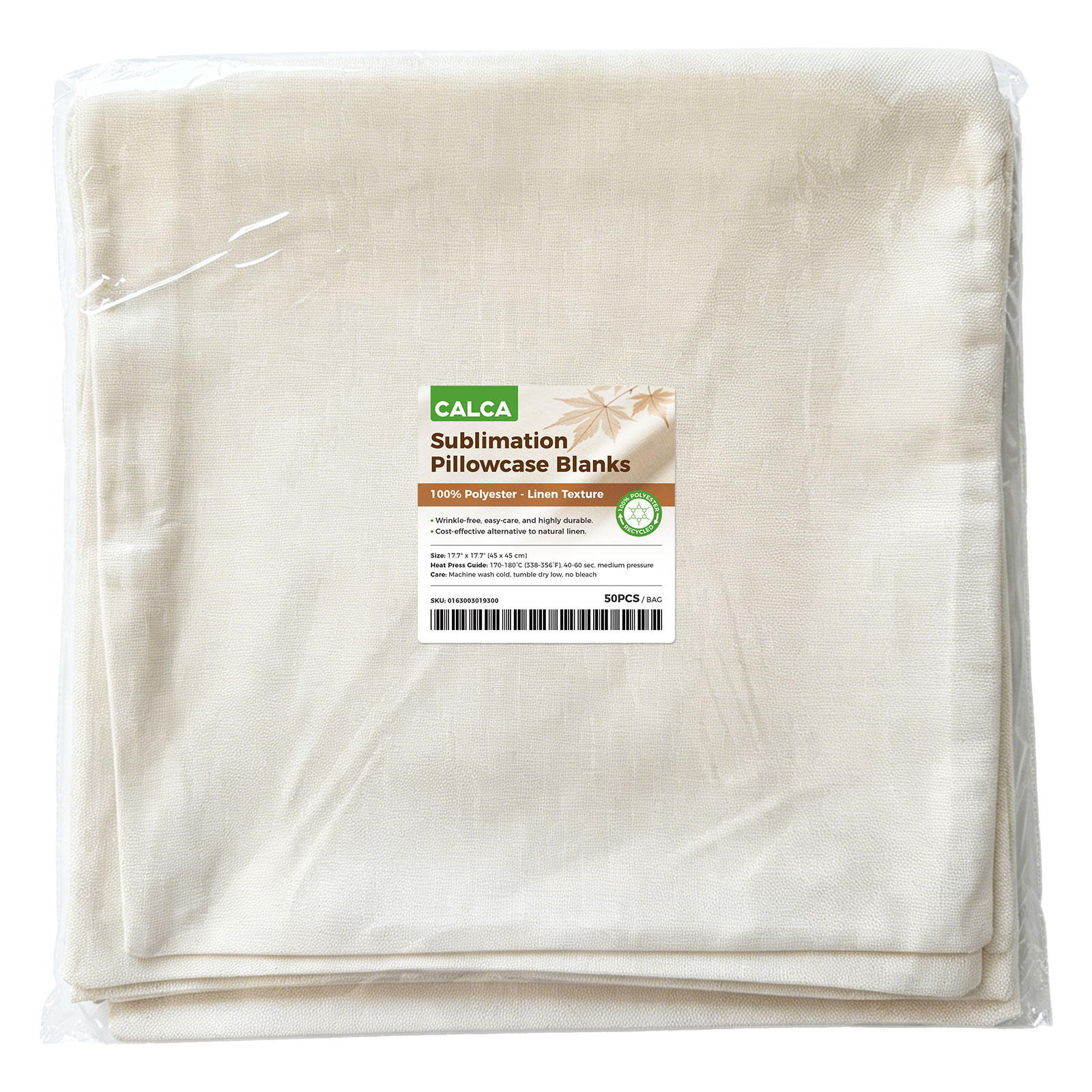 US Stock CALCA 50 Pack POD Sublimation Linen Pillow Blanks 17.7x17.7in, 3D Cushion Covers with Invisible Zipper, Compatible with Sublimation/HTV/DTF Printing
