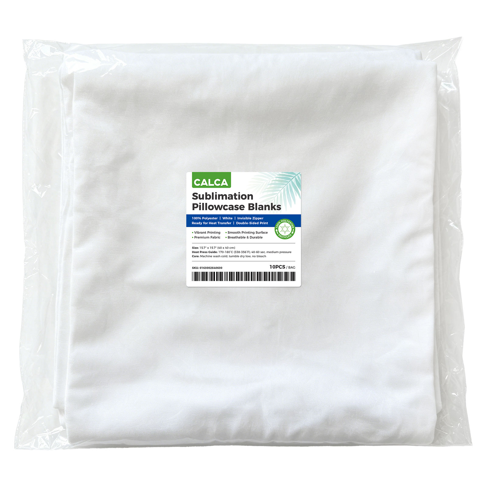 US Stock, CALCA 10 Pack 15.7" White Sublimation Pillow Blanks Polyester Cushion Covers with Invisible Hidden Zipper for POD Custom Heat Press Printing(Local Pick-Up)