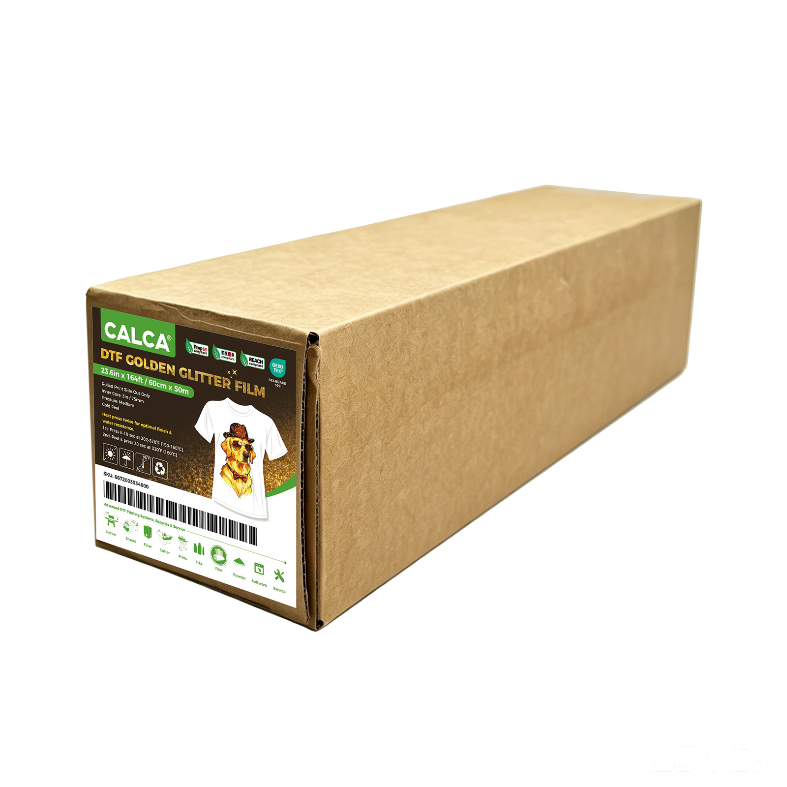 Spain Stock, CALCA 23.6in x 164ft/60cm x 50m DTF Golden Glitter Film, Cold Peel