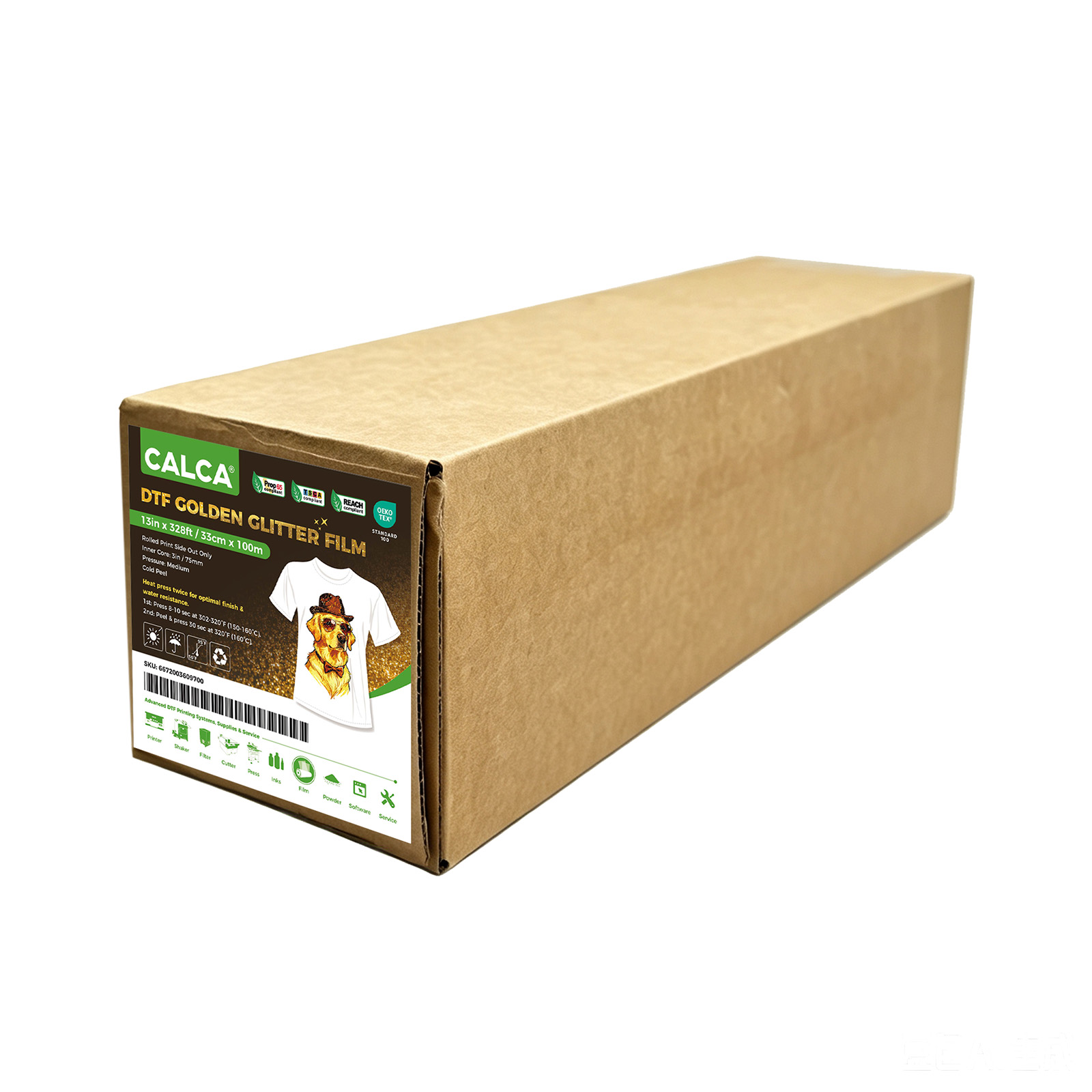 US Stock CALCA 13in x 328ft/33cm x 100m DTF Golden Glitter Film ,Cold Peel