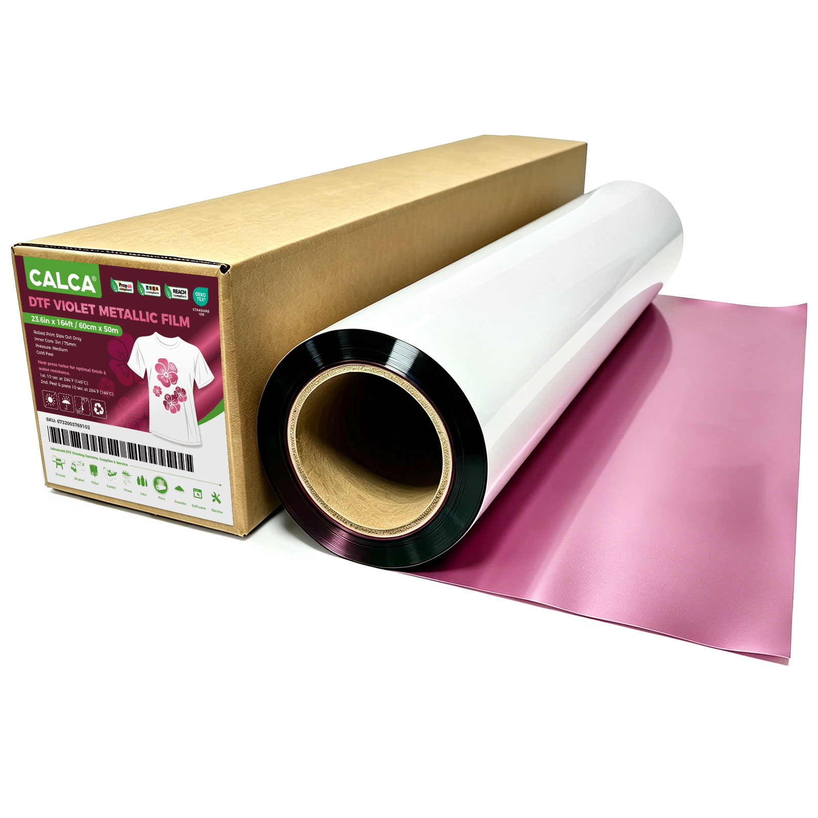 CALCA 23.6in /60cm DTF Rose Purple /Rose Violet Metallic Film Roll,Cold Peel