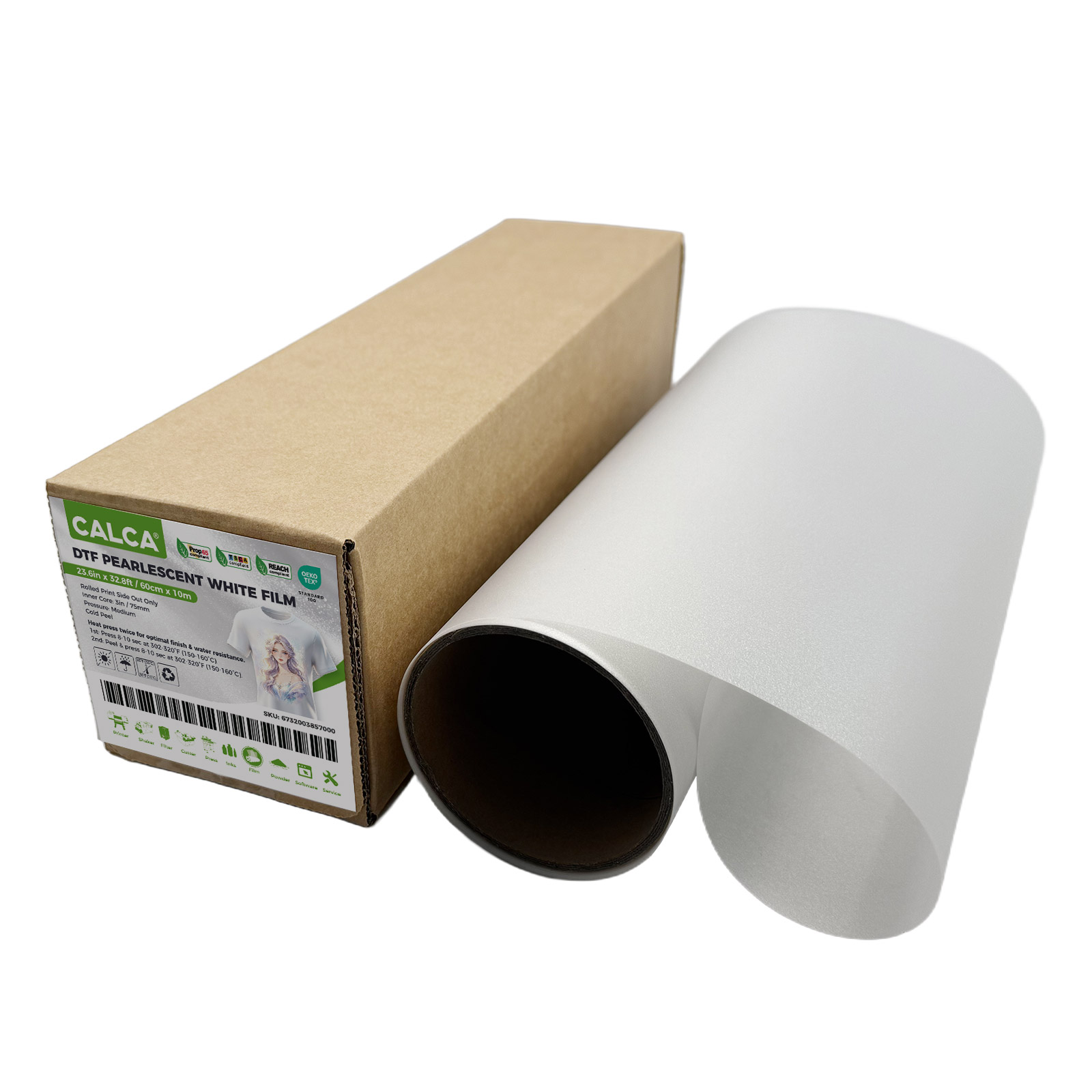 CALCA 23.6in x 32.8ft/60cm x 10m DTF Pearlescent White Film Roll, Cold Peel