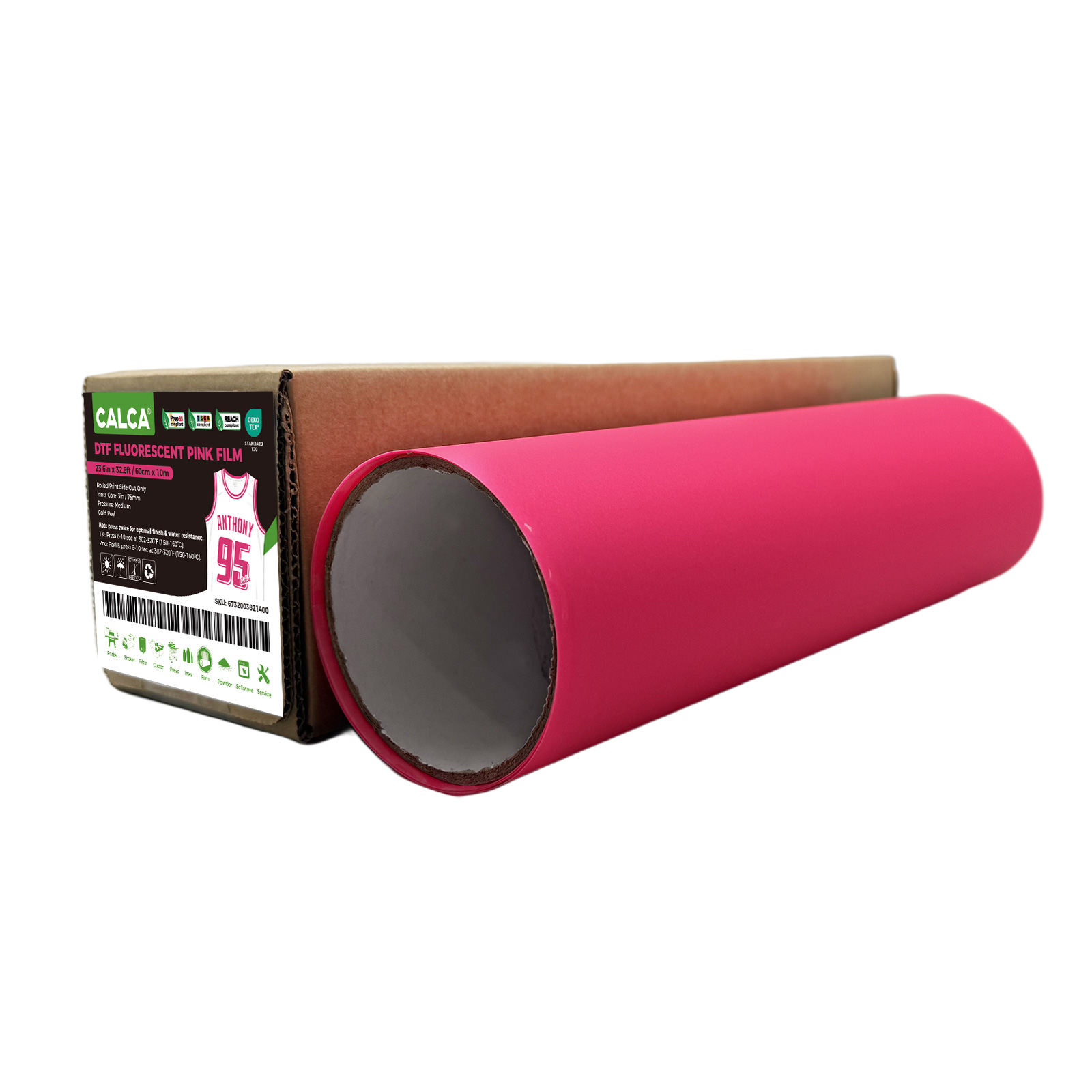 US Stock CALCA 23.6in x 32.8ft/60cm x 10m DTF Fluorescent Pink Film Roll, Cold Peel