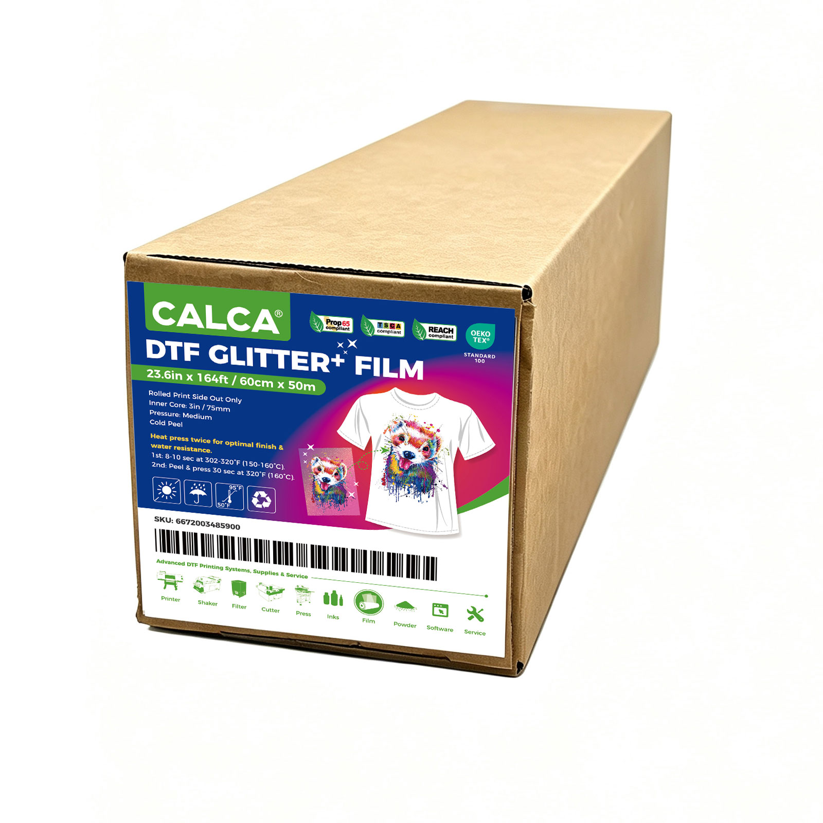 CALCA 23.6in x 164ft/60cm x 50m DTF Glitter+ Film Roll,Cold Peel