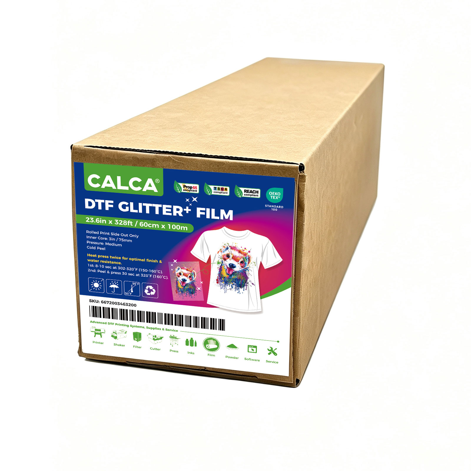 CALCA 23.6in x 328ft DTF Glitter+ Film Roll,Cold Peel