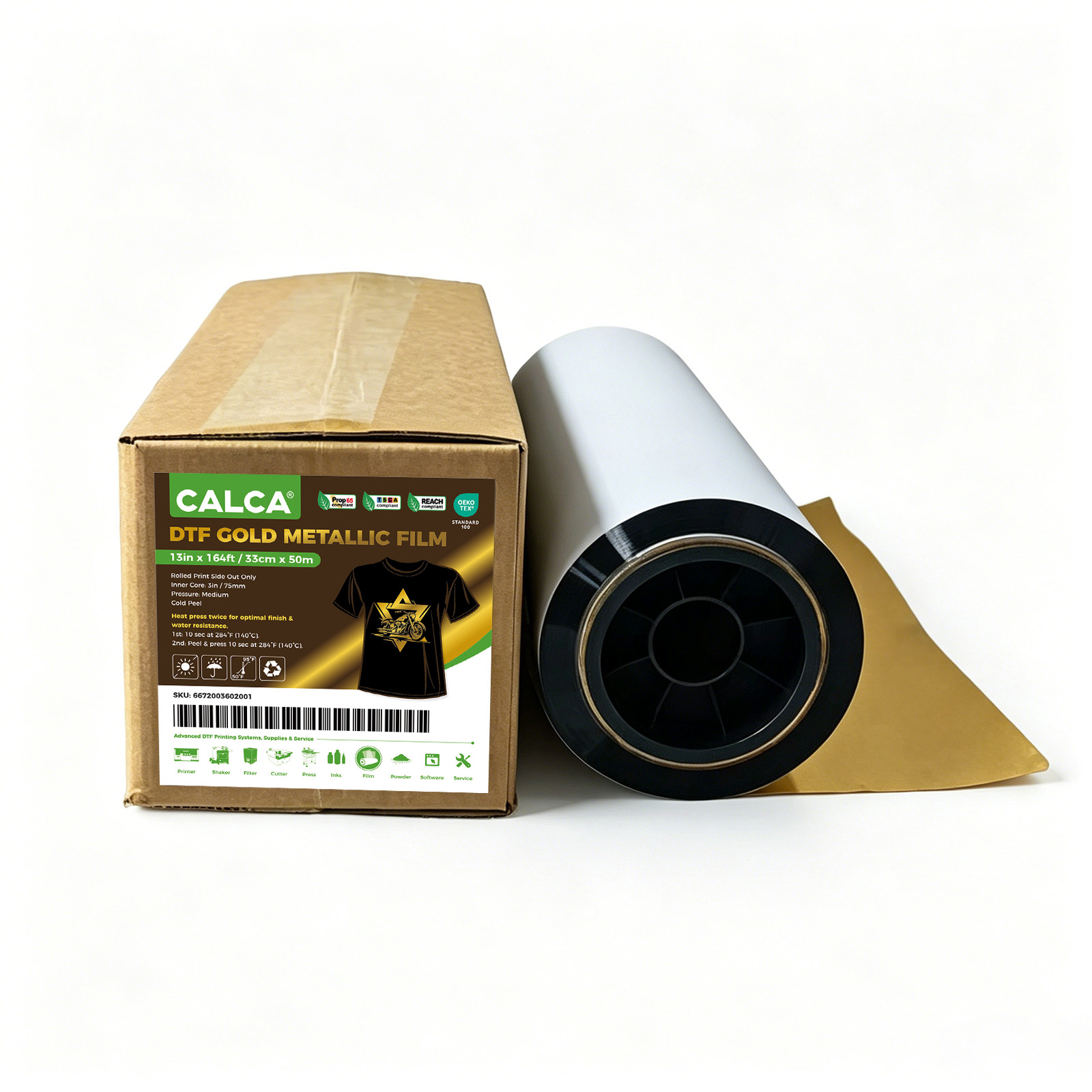 US Stock CALCA 13in x 164ft/33cm x 50m DTF Gold/Silver Metallic Film Roll,Cold Peel