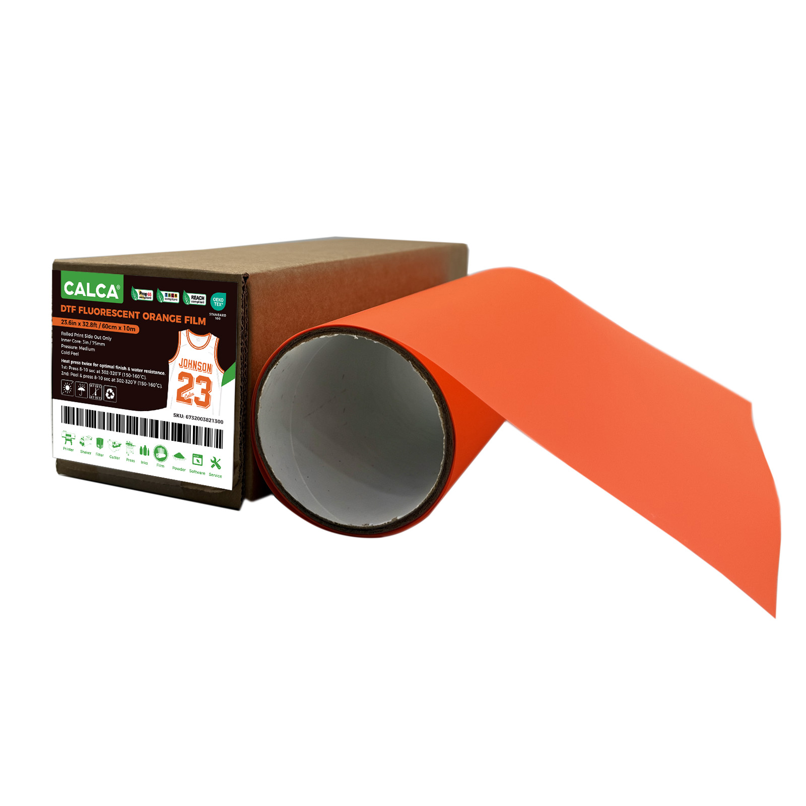 US Stock CALCA 23.6in x 32.8ft/60cm x 10m DTF Fluorescent Orange Film Roll, Cold Peel