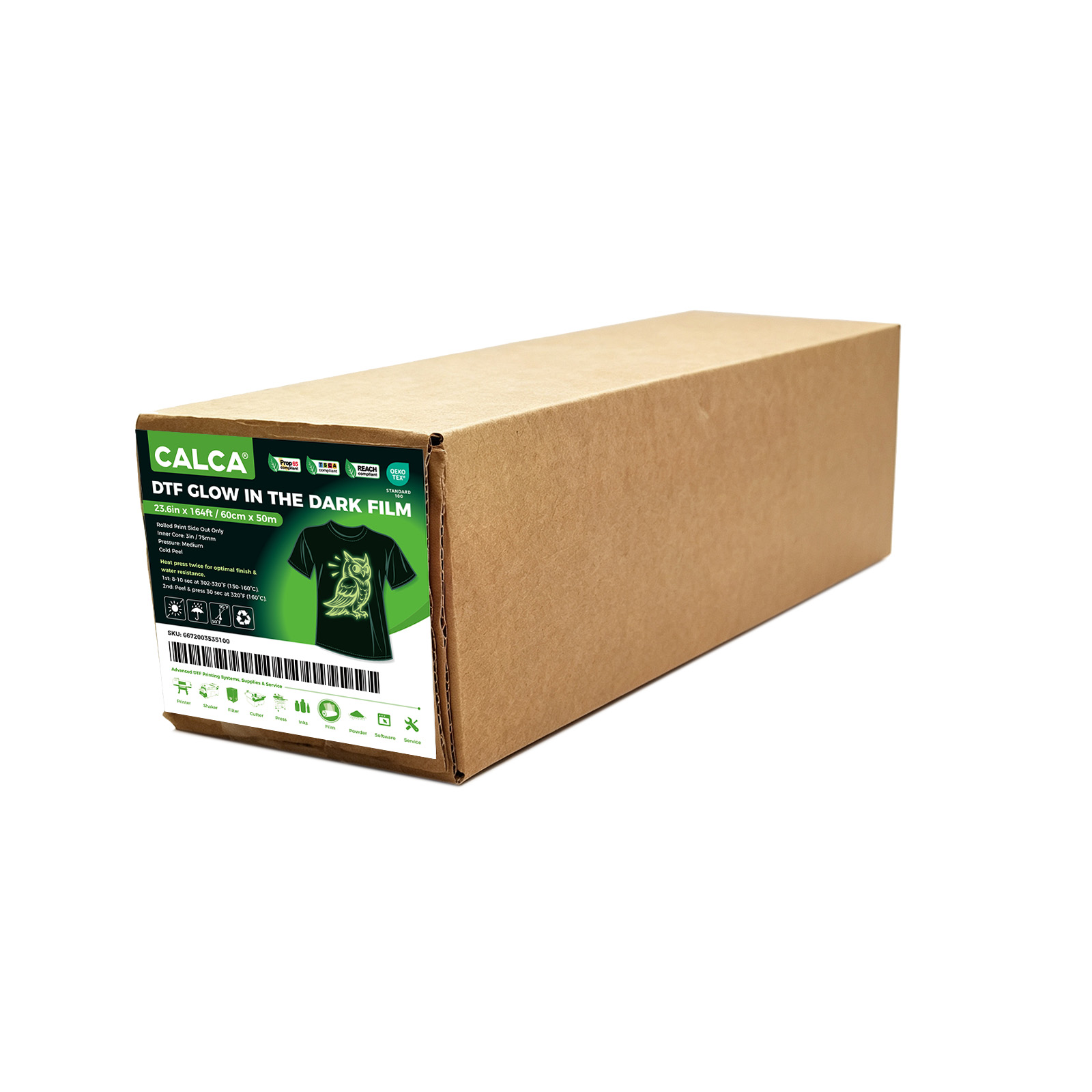 CALCA 23.6in x 164ft/60cm x 50m DTF Glow in the Dark Luminous Film Roll,Cold Peel