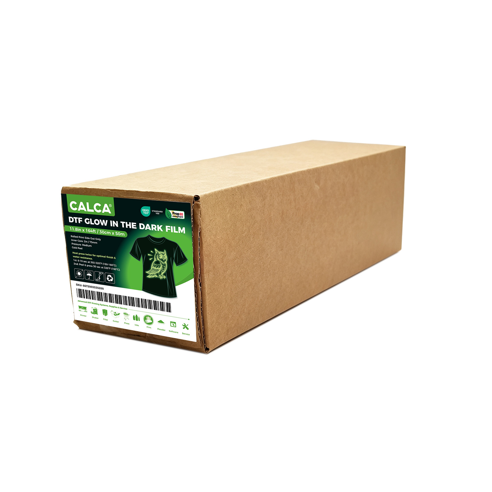 Spain Stock, CALCA 11.8in x 164ft/30cm x 50m DTF Glow in the Dark Luminous Film Roll,Cold Peel