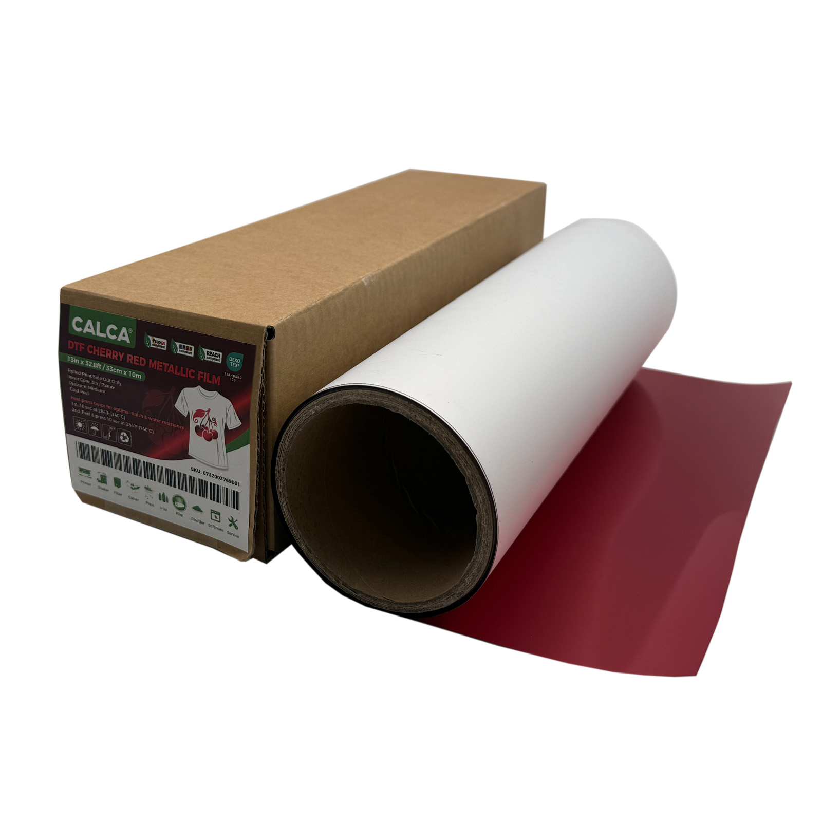 CALCA 13in/33cm DTF Cherry Red Metallic Film Roll,Cold Peel