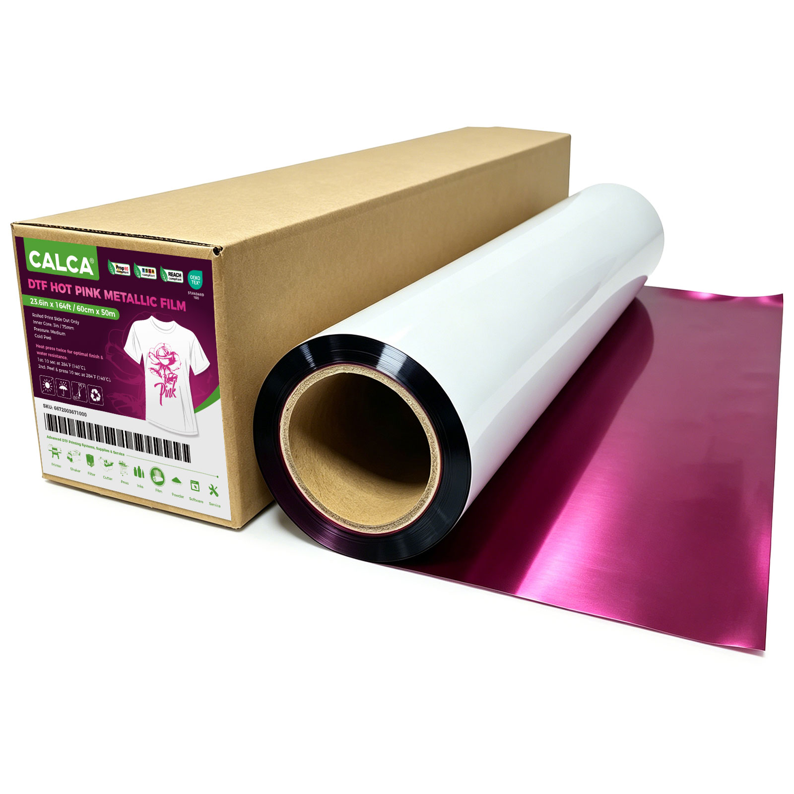 Spain Stock, CALCA 23.6in/60cm DTF Hot Pink Metallic Film Roll,Cold Peel