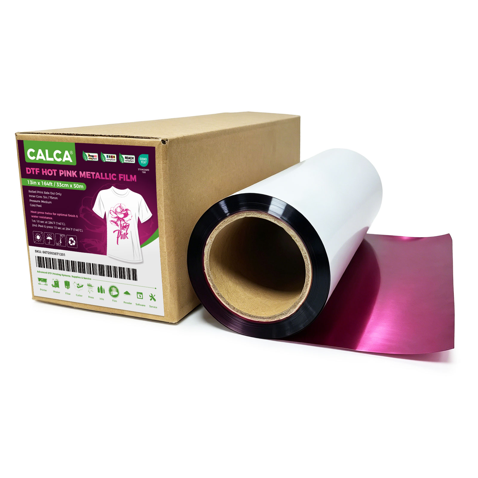 US Stock,CALCA 13in/33cm DTF Hot Pink Metallic Film Roll,Cold Peel