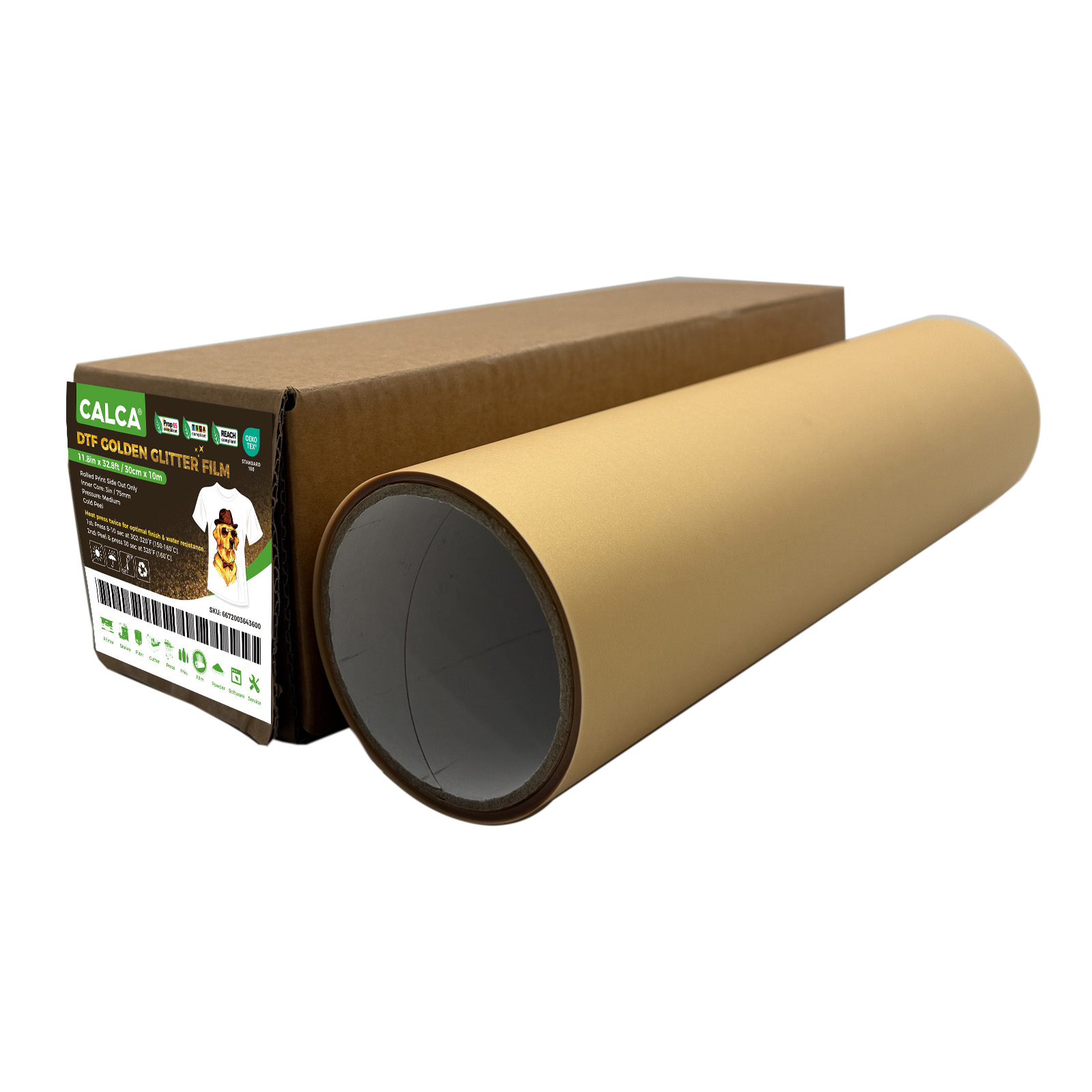 US Stock CALCA 11.8in x 32.8ft/30cm x 10m DTF Golden Glitter Film, Cold Peel