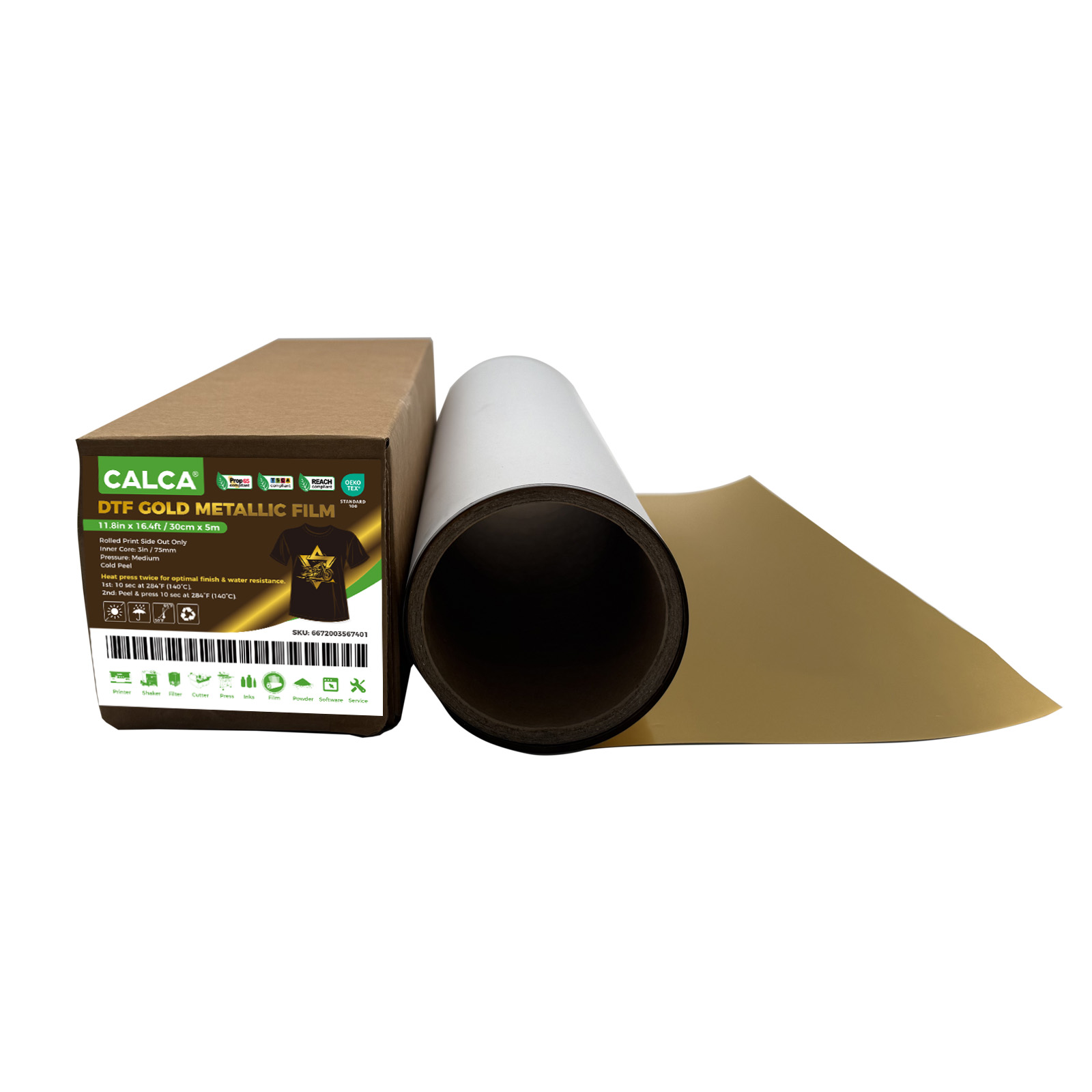 Spain Stock, CALCA 11.8in x 16.4ft/30cm x 5m DTF Gold/Silver Metallic Film Roll,Cold Peel