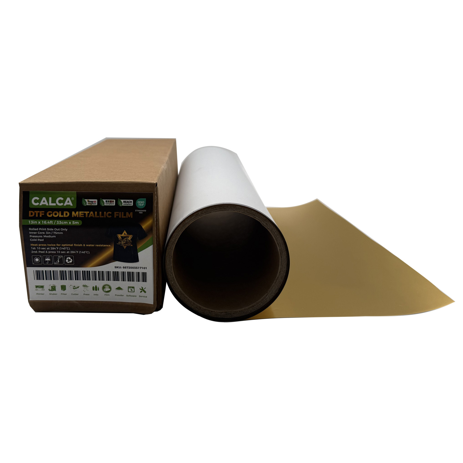 US Stock CALCA 13in x 16.4ft/33cm x 5m DTF Gold/Silver Metallic Film Roll,Cold Peel