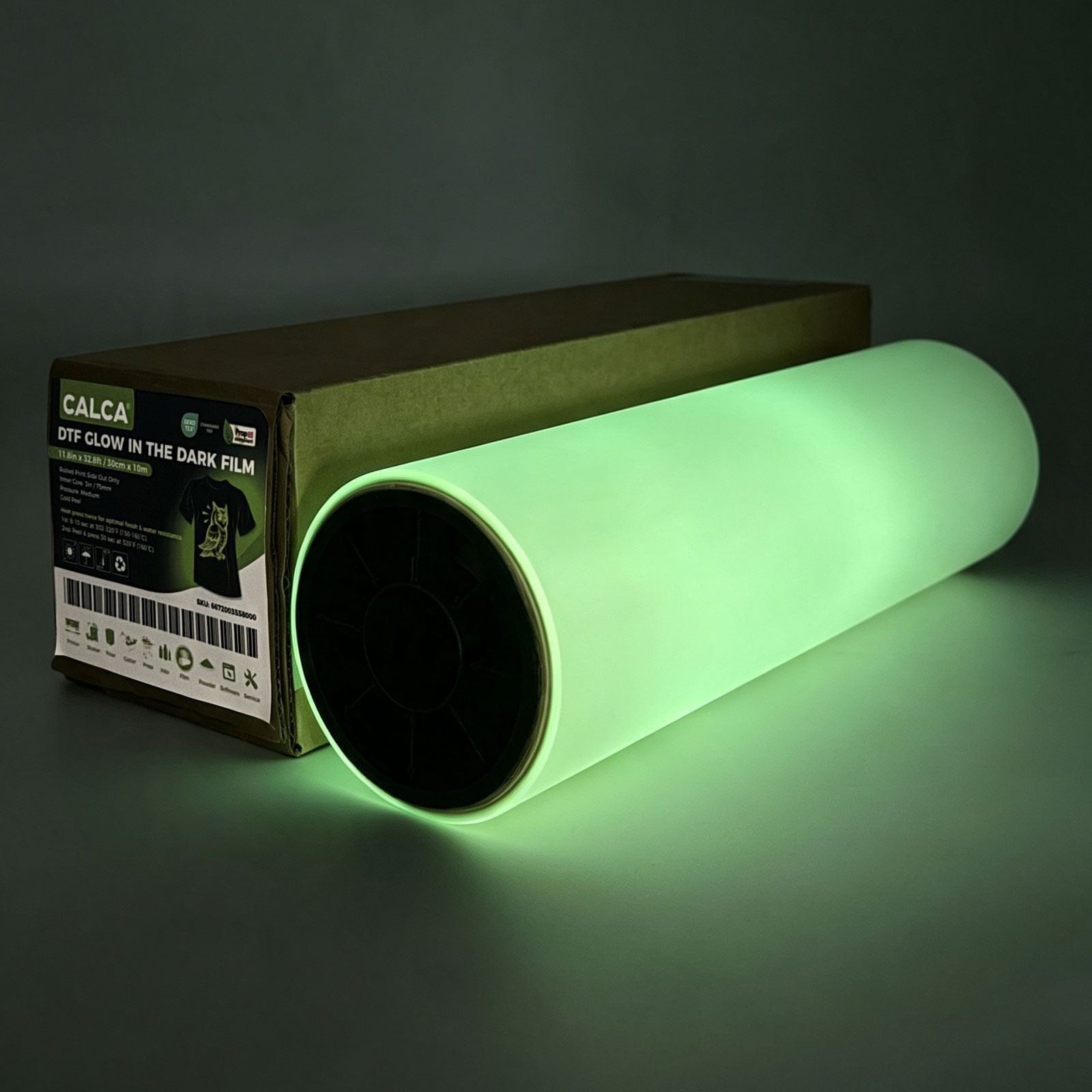 CALCA 11.8in x 32.8ft DTF Glow in the Dark Luminous Film Roll,Cold Peel