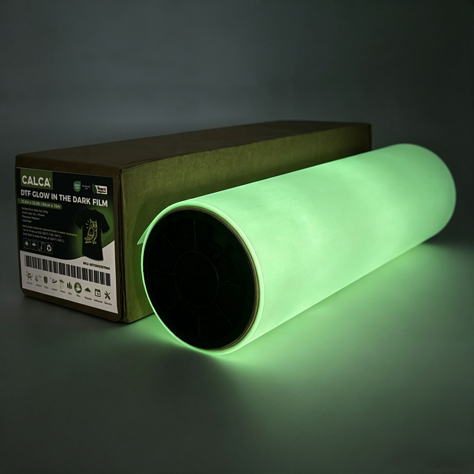 Spain Stock, CALCA 23.6in x 32.8ft/60cm x 10m DTF Glow in the Dark Luminous Film Roll,Cold Peel