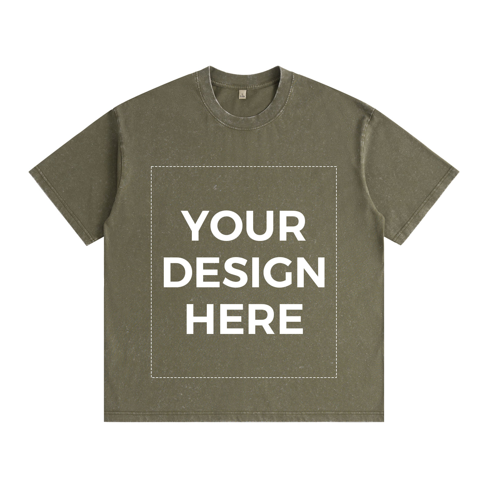 Custom Washed Distressed T-Shirts – 6.8 oz Army Green, Premium DTG Print, Wholesale Available