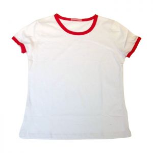 Camiseta de algodón peinado de los hombres en blanco con borde colorido para hombres para impresión personalizada de transferencia de calor