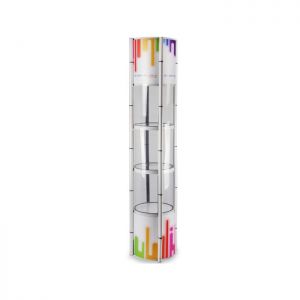 80" Round Portable Aluminum Spiral Tower Display Case with Shelves, Top light and Custom Panels