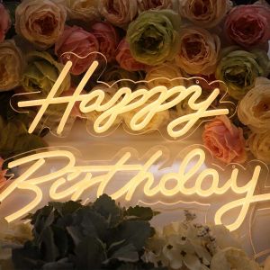 Mexico Stock, CALCA Happy Birthday Warm White Integrative Neon Sign for Any Age Size-24X9.4 Inches+17.7X8.3 Inches