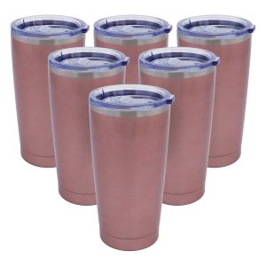 CALCA 6pcs 20oz Rose Gold Travel Tumbler Stainless Steel Double Wall Vacuum Insulated Cup with Slider Lid