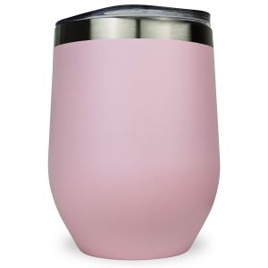 CALCA 12oz Pink Wine Tumbler Double Wall Stainless Steel Insulated Eggshell Cup with lid