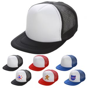 CALCA 10 Pack Sublimation Flat Billed Mesh Trucker Cap Blanks, Adjustable Leisure Hip Hop Baseball 5-Panel Cap