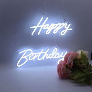 CALCA Happy Birthday Cold White Integrative Neon Sign for Birthday Party Decoration Size-18X7.05 inches+13.3X6.2 inches