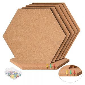Hexagon Cork Notice Boards 12 Pack DIY Corkboard Self-Adhesive, Display Message Notice Pin Board for Photo Hanging Home Decoration and Office Bulletin Boards, with 100PCS Push Pins