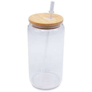 16oz Sublimation Blank Beer Glasses Coke Can Shaped Glass Cups with Bamboo Lid and Glass Straw Clear 50pcs