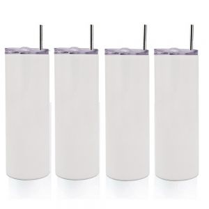 CALCA 50pcs 20oz Taperless Sublimation Blank Skinny Tumbler Stainless Steel Insulated Water Bottle Double Wall Vacuum Travel Cup With Sealed Lid and Straw (White)