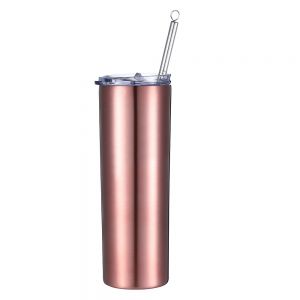 CALCA 25pcs 20oz Skinny Tumbler Stainless Steel Insulated Water Bottle Double Wall Vacuum Travel Cup With Sealed Lid and Straw (Rose Glod)