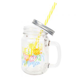 CALCA 48 Packs 12oz Sublimation Clear Glass Mason Jar Cup with Handle, Metal Lids & Plastic Straws