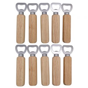 CALCA 10 pcs Wooden Handle stainless steel Bottle Opener, Wooden Handle Beer Bottle Opener for Home, Kitchen, Bar, DIY Logo Engraved Gift