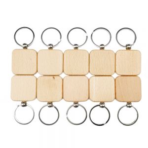 CALCA 10 Pcs Square Blank Wood Keychain Key Tags Personalized Wood Accessories Gifts