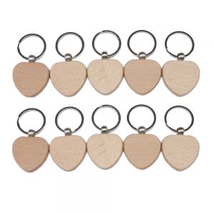 CALCA 10 Pcs Heart Blank Wood Keychain Key Tags Personalized Wood Accessories DIY Gifts