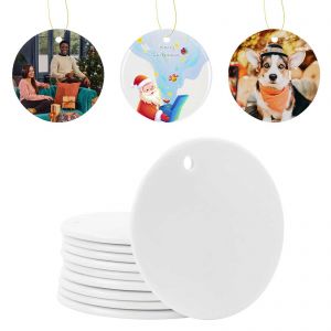 100 Pack 2.8in Round Two Sided Ceramic Sublimation Blanks Holiday Ornament, Christmas Tree Hanging with Strings