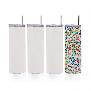 US Stock-CALCA 25pcs 20oz Taperless Sublimation Blank Skinny Tumbler Stainless Steel Insulated Water Bottle Double Wall Vacuum Travel Cup With Sealed Lid and Straw (White)(Local Pick-Up)
