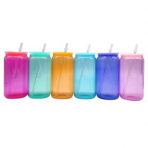 CALCA 24 Pack 16oz Sublimation Transparent Glass Cups with Lids and Straws Jelly Glass Blanks for Drinking, Juice, Soda, Iced Coffee