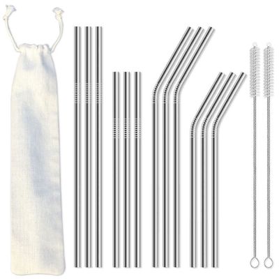 CALCA 12pcs Reusable Stainless Steel Metal Straws for 30 oz and 20 oz Tumblers - 2 Cleaning Brushes Included 