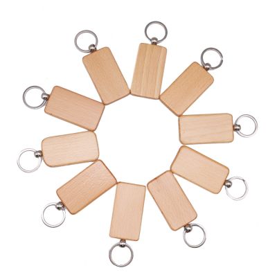 CALCA 10 Pcs Rectangle Blank Wood Keychain Key Tags Personalized Wood Accessories Gifts