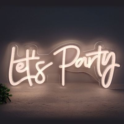 CALCA LED Neon Sign Let´ s Party Sign USB  Size- 16.9X7.28 inches (Warm white)