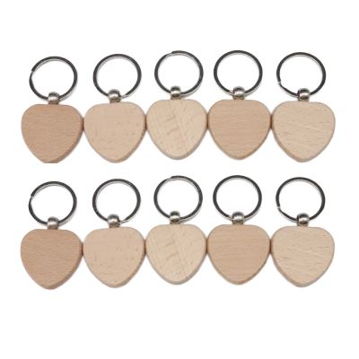 CALCA 10 Pcs Heart Blank Wood Keychain Key Tags Personalized Wood Accessories DIY Gifts