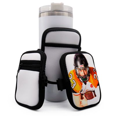 10pcs Neoprene Sublimation Blank Water Bottle Pouch for Quencher 40oz Water Bottle Pouch Zipper Pouch with Adjustable Strap Phone Holder (3 Types)